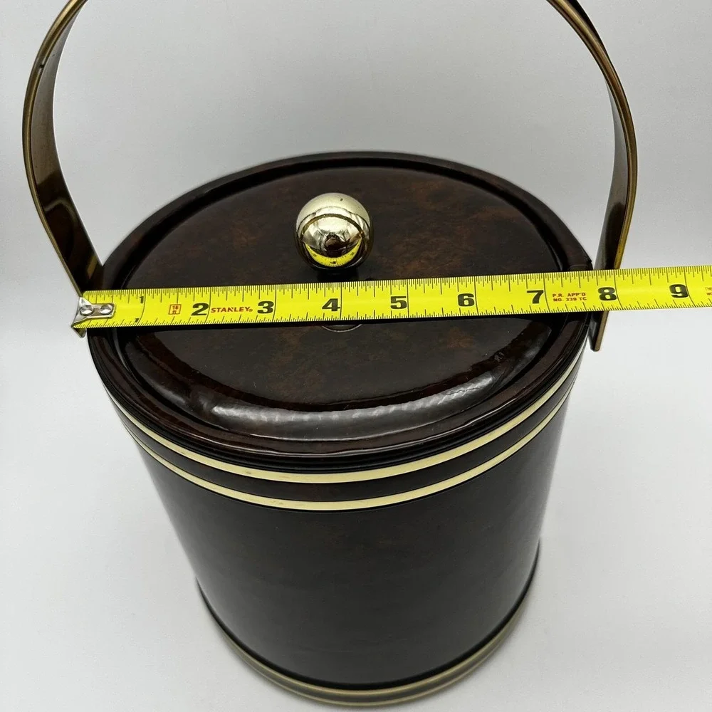 Vtg MCM Faux Tortoise Shell Brown Marbled Vinyl Padded‎ Ice Bucket Handle Core
